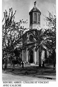 SIDI BEL ABBES  L'EGLISE ST VINCENT AVEC CALECHE